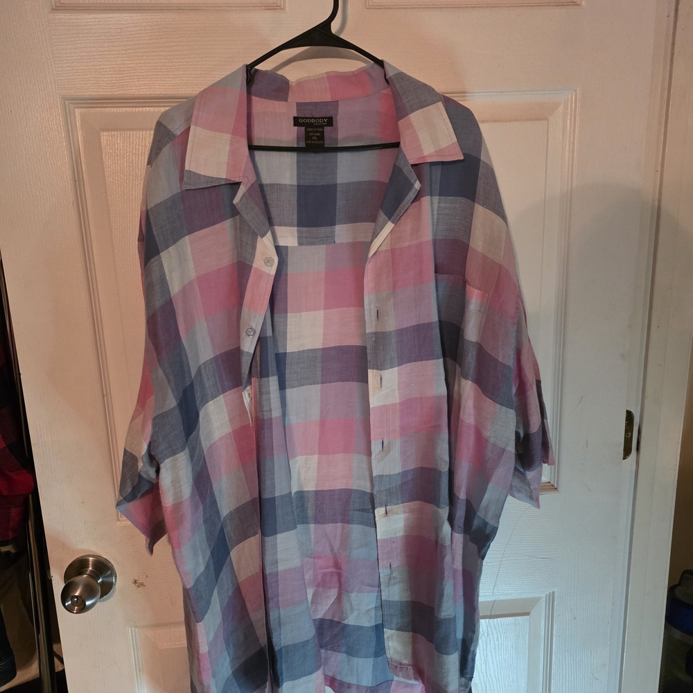 3 Men's Casual Plaid Shirt - Pink and Blue